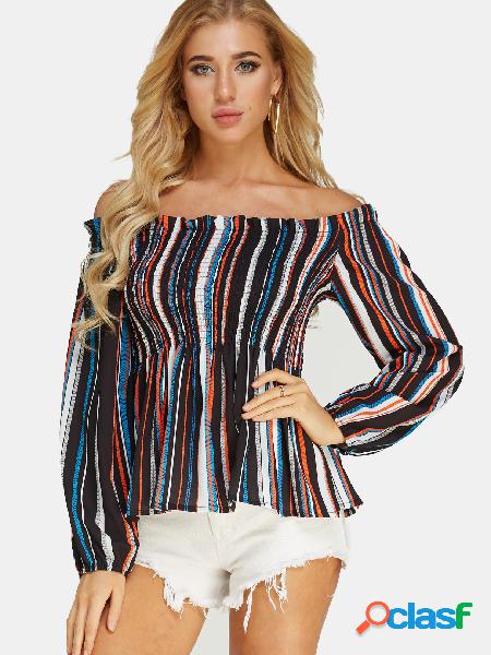 Stripe Off The Shoulder Long Sleeves Blouse