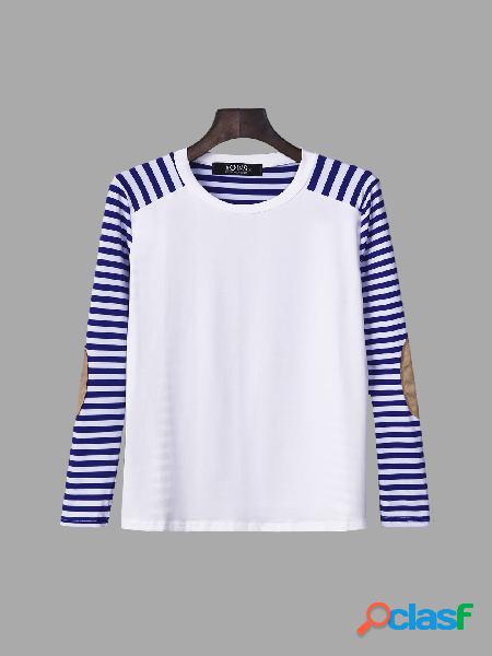 Stripe Pattern Patch Design Long Sleeve Casual T-shirt