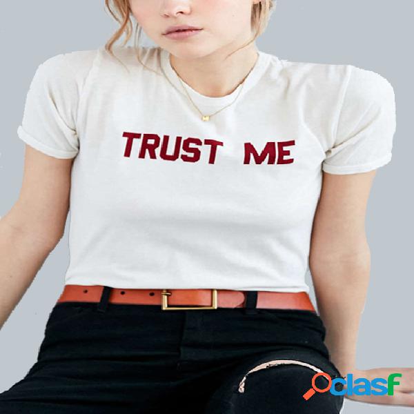 TRUST ME Letter Print Simple T-shirt in White