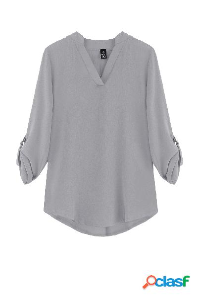 V Neck Blouse with Adjustable Sleeves