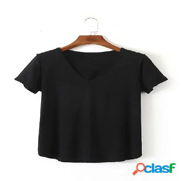 V-neck T-shirt in Black