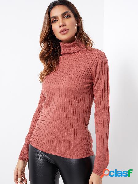 Watermelon Red Turtleneck Long Sleeves Bodycon Sweater