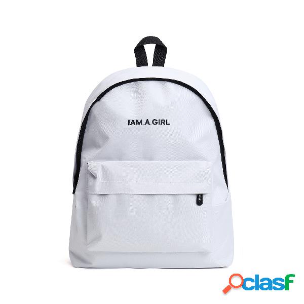 White Canvas Letter Pattern Backpack