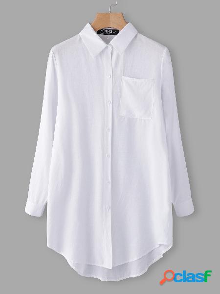White Classic Collar Long Sleeves Basic Blouse