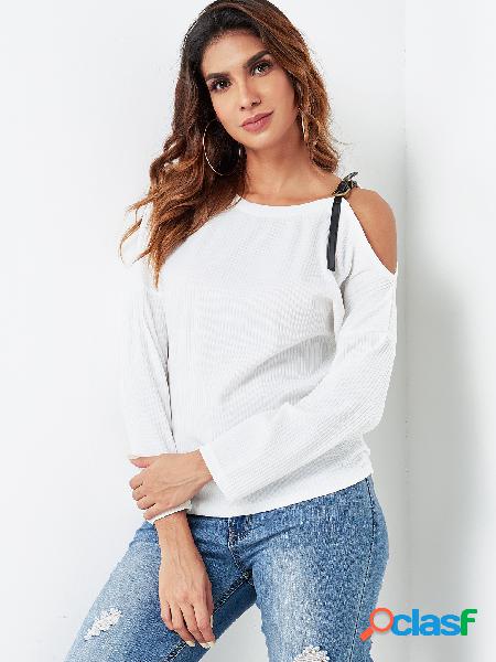 White Cold Shoulder Long Sleeves Tee