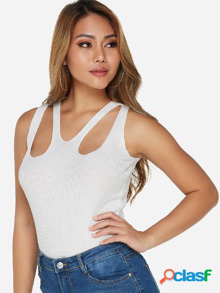White Cut Out V-neck Sleeveless Tank Top