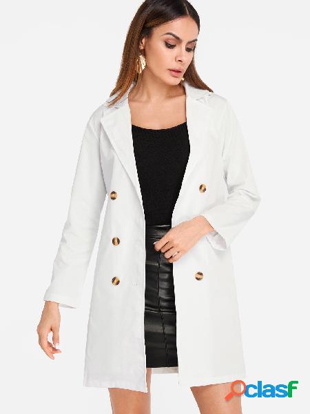 White Lapel Collar Double Breasted Longline Blazers