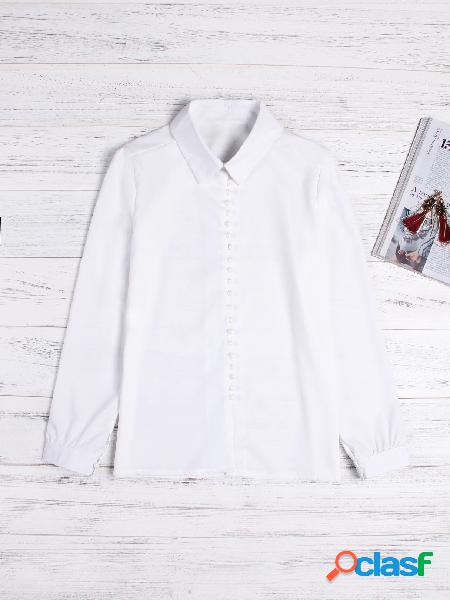 White Lapel Collar Long Sleeves Blouse