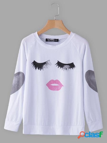 White Letter Pattern Round Neck Long Sleeves T-shirts