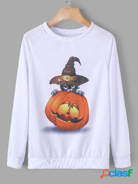 White Pumpkin Printed Round Neck Long Sleeves Sweatshirt