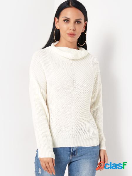 White Round Neck Lantern Sleeves Casual Sweater