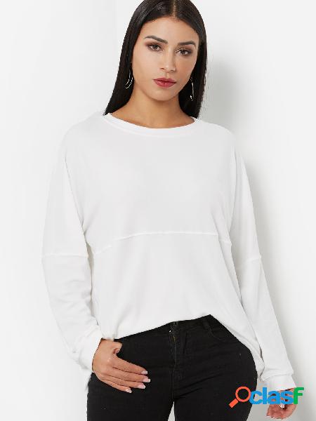 White Round Neck Long Sleeves Basic Sweatshirt
