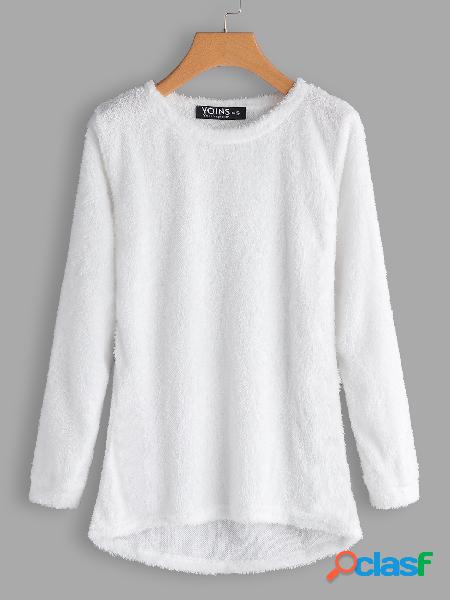 White Round Neck Long Sleeves Sweater