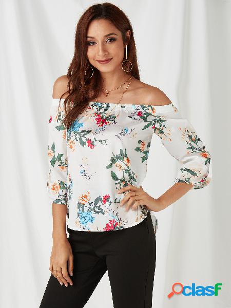 White Self-tie Design Random Floral Print Off The Shoulder