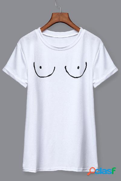 White Short-sleeved T-shirt With Funny Print