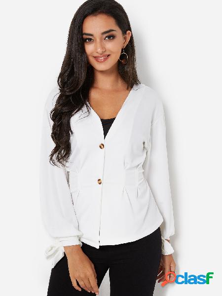 White Single Breasted Design Tie up at Cuffs Blazers