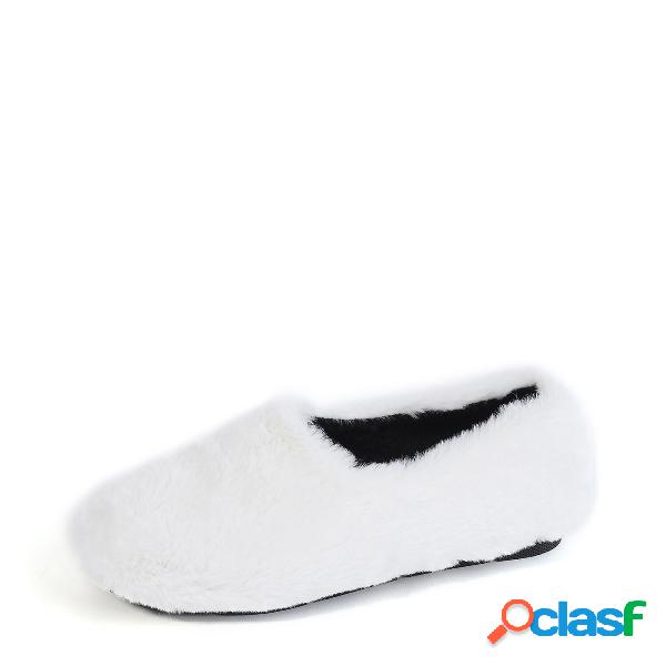 White Slip-on Faux Fur Casual Shoes