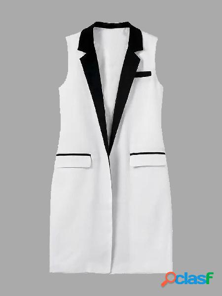 White Two Large Pockets Lapel Collar Sleeveless Waistcoat