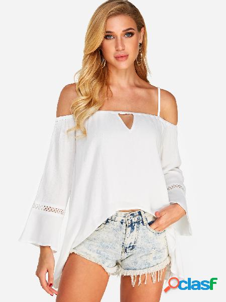 White ut Out Cold Shoulder Long Sleeves Blouses With