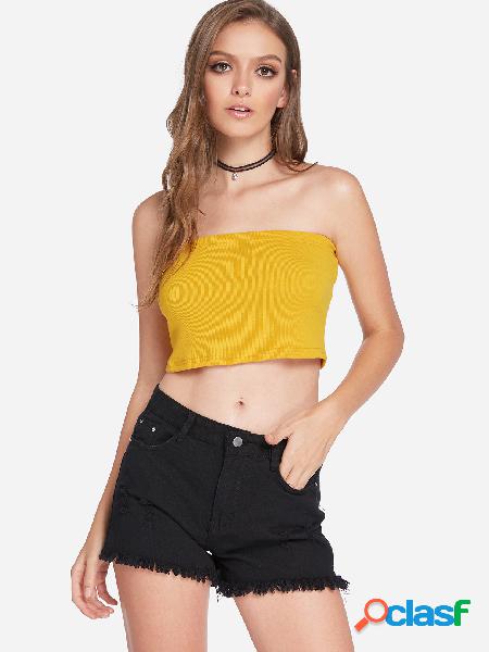 Yellow Backless Design Plain Off The Shoulder Sleeveless