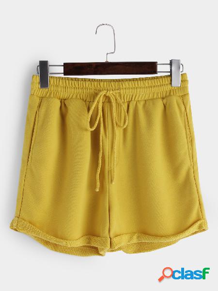 Yellow Drawstring Waist Sport Shorts