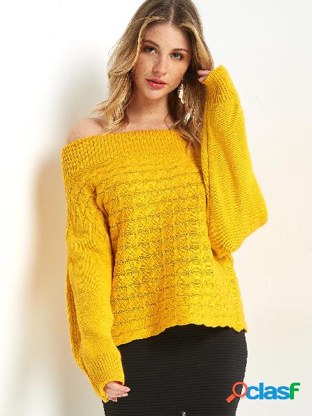 Yellow Loose Fit Plain Off The Shoulder Long Sleeves