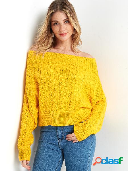 Yellow Off-The-Shoulder Cable Knit Sweater