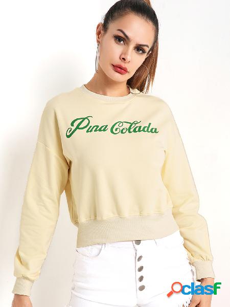 Yellow Pullover Long Sleeves Sweatshirt With Green Letter