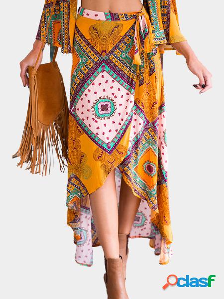 Yellow Tribal Print High Waist Maxi Skirt