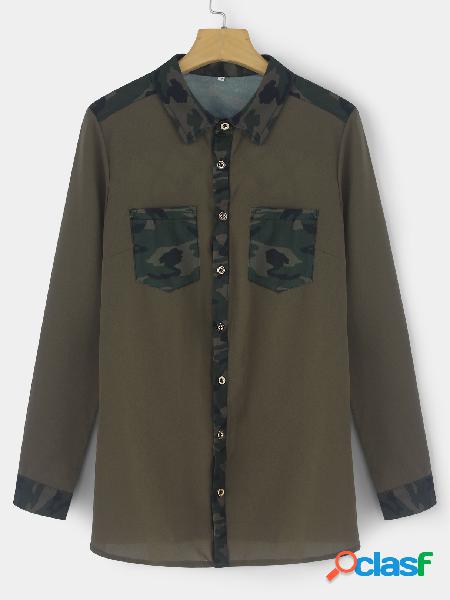 Army Green Casual Camouflage Print Button-down Shirts