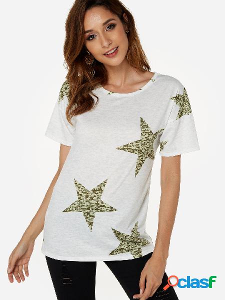 Army Green Star Crew Neck Short Sleeves T-shirt