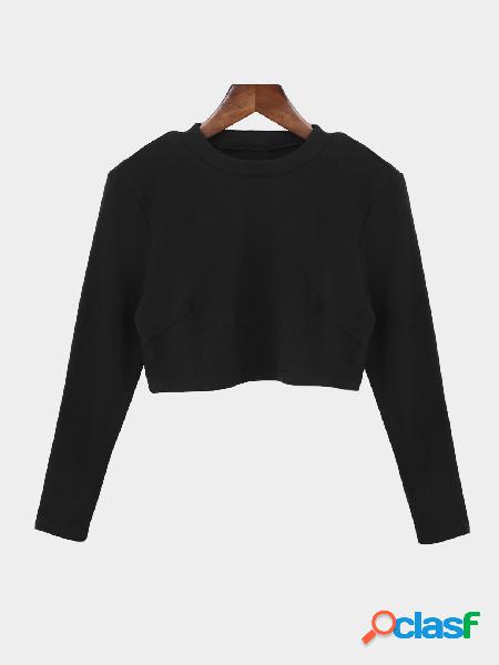 Black Bodycon Crew Neck Long Sleeves Crop Top