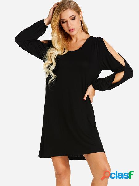 Black Cut Out Cold Shoulder Long Sleeves Mini Dress