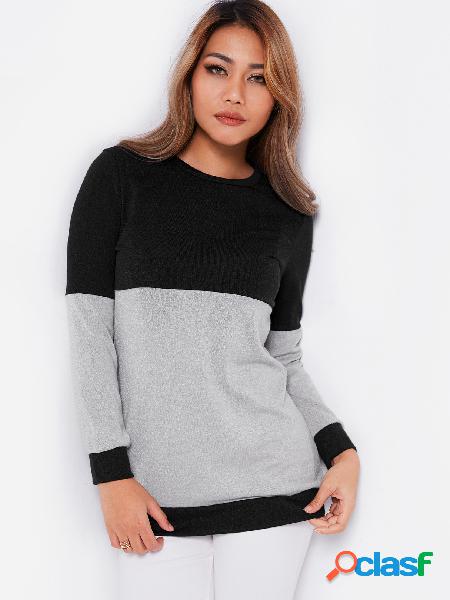 Black & Grey Color Block Round Neck Long Sleeves T-shirt
