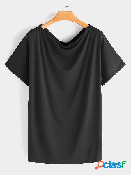 Black Grey Oversize One Shoulder Half Sleeves T-shirt