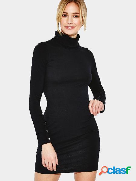 Black High Neck Bodycon Mini Dress with Long Sleeves