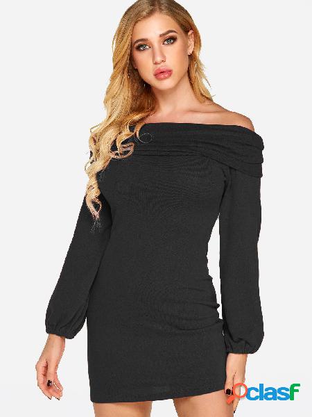 Black Plain Off The Shoulder Fold Over Detail Dresses