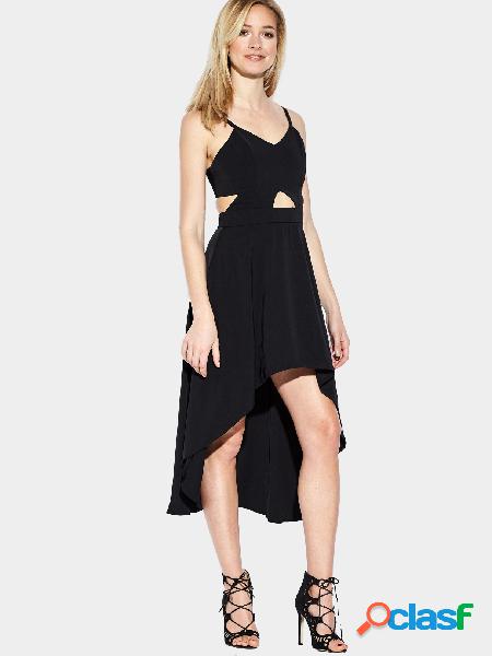 Black Plunge Cut Out High Low Hem Midi Dress