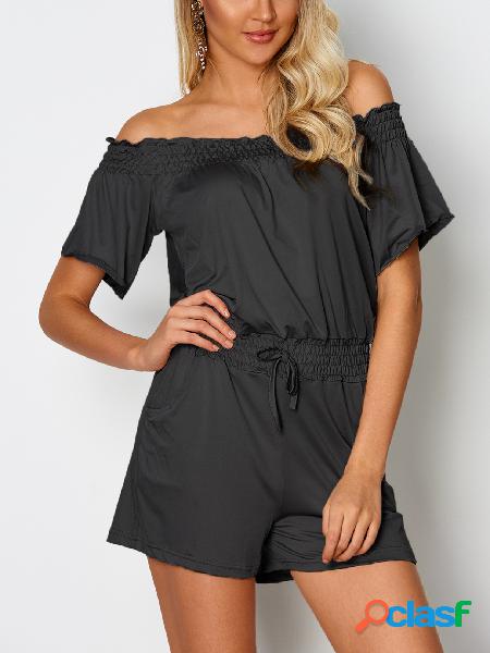 Black Pocket Design Off The Shoulder Short Sleeves Playsuit