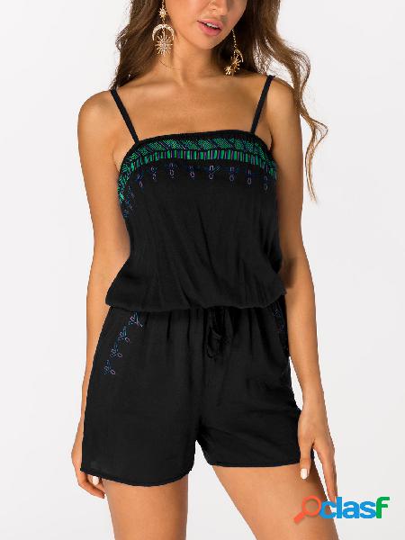 Black Printed Sleeveless Drawstring Waist Playsuit