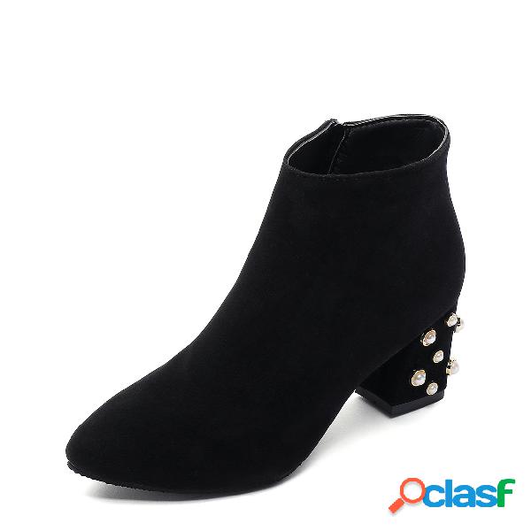 Black Rivets Design Side Zipper Ankle Boots