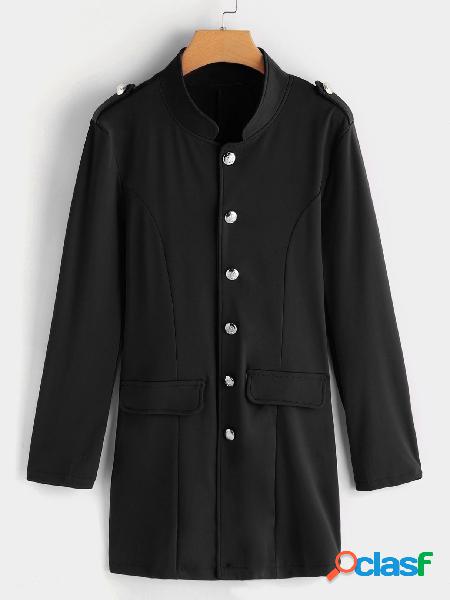 Black Single Breasted Design Stand Collar Coat With Patch