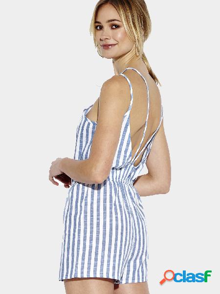 Blue Stripe Pattern Open Back Playsuit