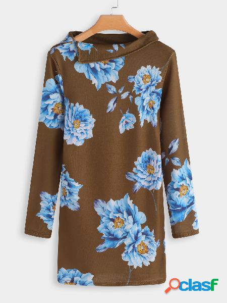 Brown Floral Print Short Sweatshirt Dress