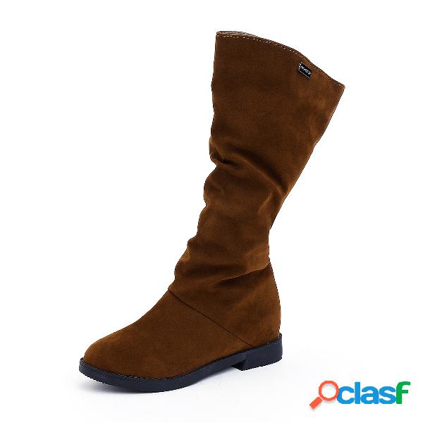 Brown Mid Calf Suede Elevator Boots