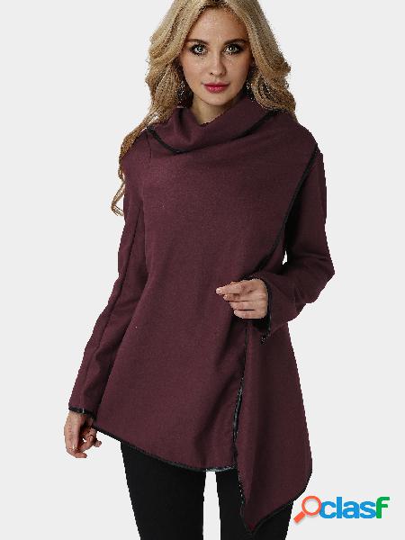Burgundy High Neck Front Wrapped Trench Coat
