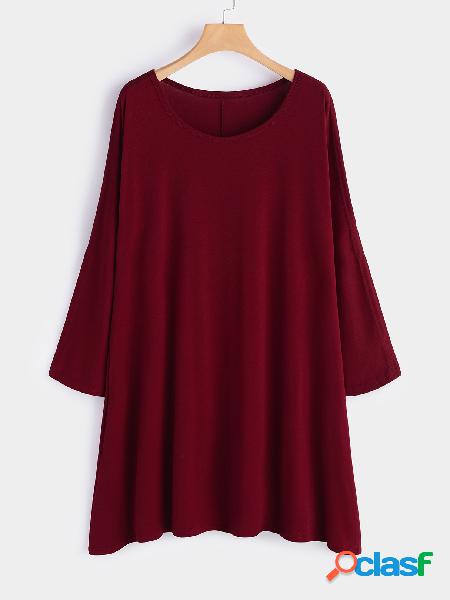 Burgundy Hollow Design Round Neck Long Sleeves Midi Dress