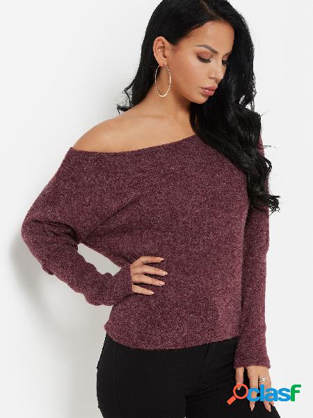 Burgundy Plain Asymmetrical Round Neck Bat Sleeves Loose Fit