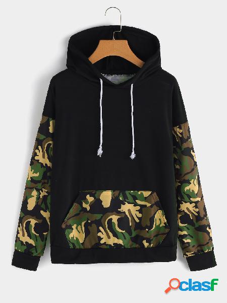 Color Block Camouflage Pullover Long Sleeves Hoodie