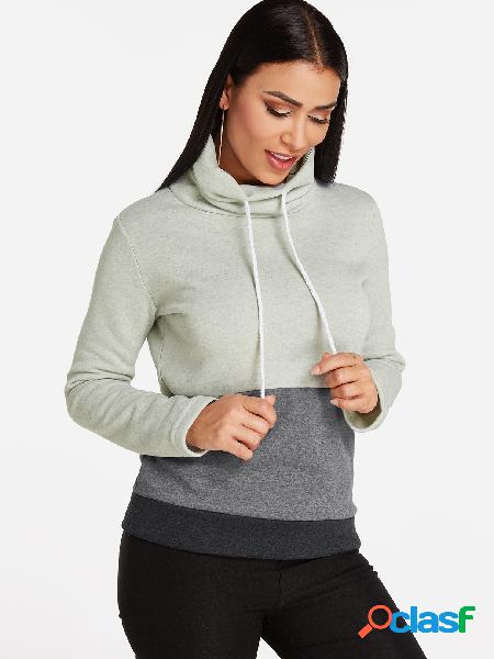 Color Block Turtleneck Long Sleeves Color Sweatshirt